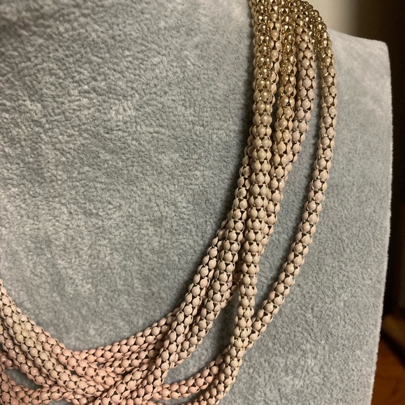 Pink & Gold Six Layered Link Adjustable Necklace - Choker Statement Neck… - Picture 7 of 9